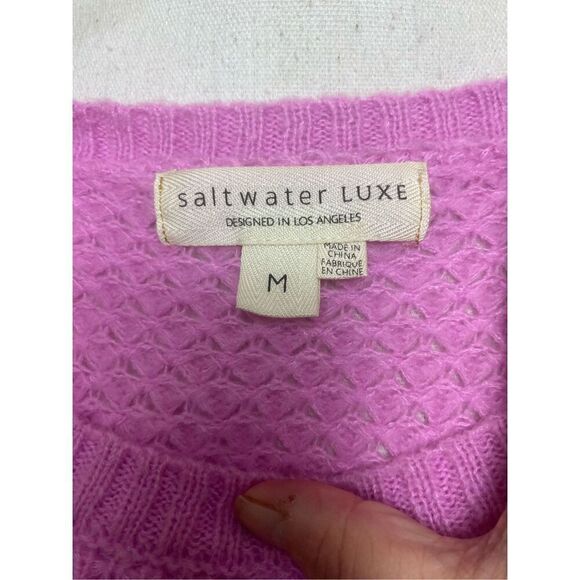 Saltwater Luxe Women's Pink Crew Neck Knit Nylon Blend Sweater Medium - Picture 4 of 5